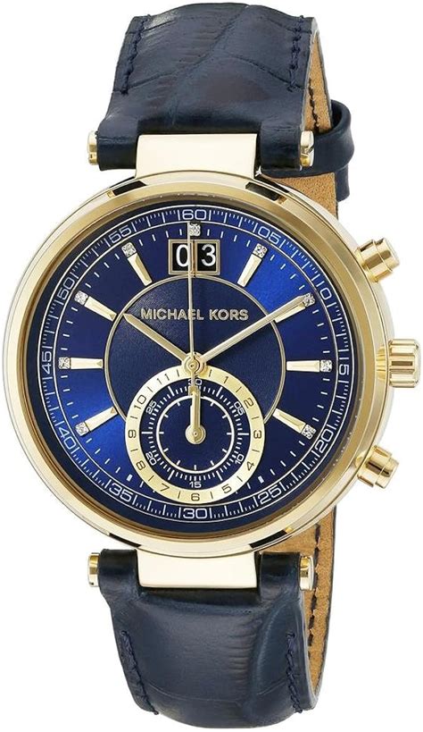 michael kors mk2425 sawyer gold blau|Michael Kors Sawyer Gold Tone Leather Chronograph Ladies .